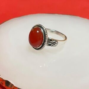 Chic Silver Ring with Red Agate